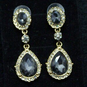 Crystal Drop Earrings 1 3/4" long, Dark Gray/Black